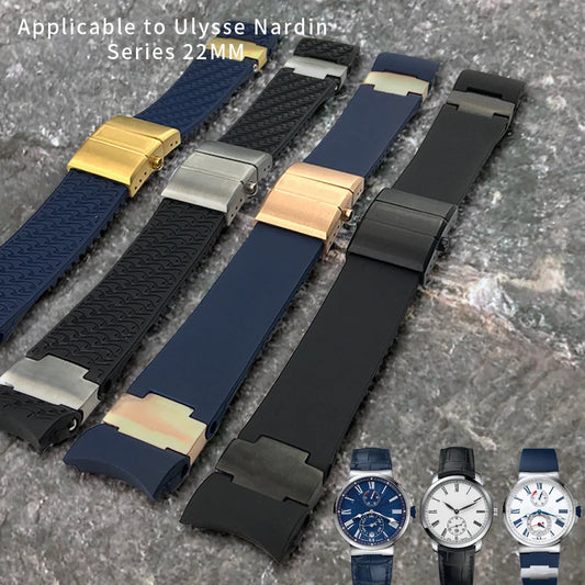 Cinturino per orologio in gomma siliconica da 22 mm compatibile con Ulysse Nardin DIVER 263, nero, marrone, blu, 25*12 mm, impermeabile