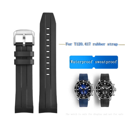 Rubber and silicone dustproof watch strap for Tissot 1853, T 120417 T120.417 men's watch strap accessories with a 22mm curved end