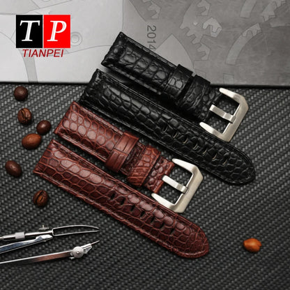 Men's Crocodile Watch Strap, Genuine Leather Watch Band, Black, Brown, High Quality, Panerai 441, 24mm, 26mm, 22mm