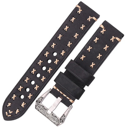 Handmade Watch Straps with Retro Stainless Steel Buckle 22mm 24mm Men Women Genuine Leather Watch Band Bracelet Belt Watch Accessory