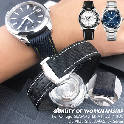 High quality nylon fabric watch strap, suitable for Omega, Wake A, TERRA, 150, Seam84, HouseDiver, 300, Planet, Ocean, blue strap 19mm, 20mm, 21mm