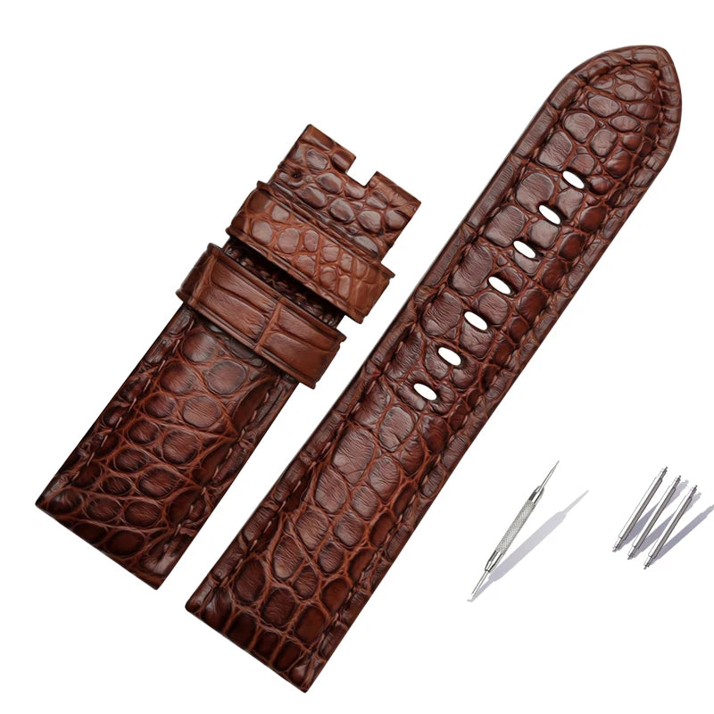 Men's Crocodile Watch Strap, Genuine Leather Watch Band, Black, Brown, High Quality, Panerai 441, 24mm, 26mm, 22mm