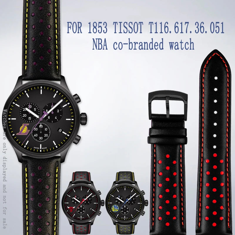 Men's circular leather watch strap, bracelet accessories, fits 1853 Tissot T116.617.36.051 NBA, co-branded, first layer
