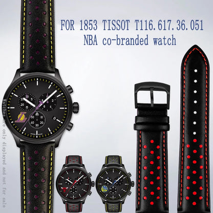 Men's circular leather watch strap, bracelet accessories, fits 1853 Tissot T116.617.36.051 NBA, co-branded, first layer