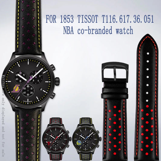 Bracelet de montre en cuir circulaire pour homme, accessoires de bracelet, convient pour 1853 Tissot T116.617.36.051 NBA, co-marqué, première couche