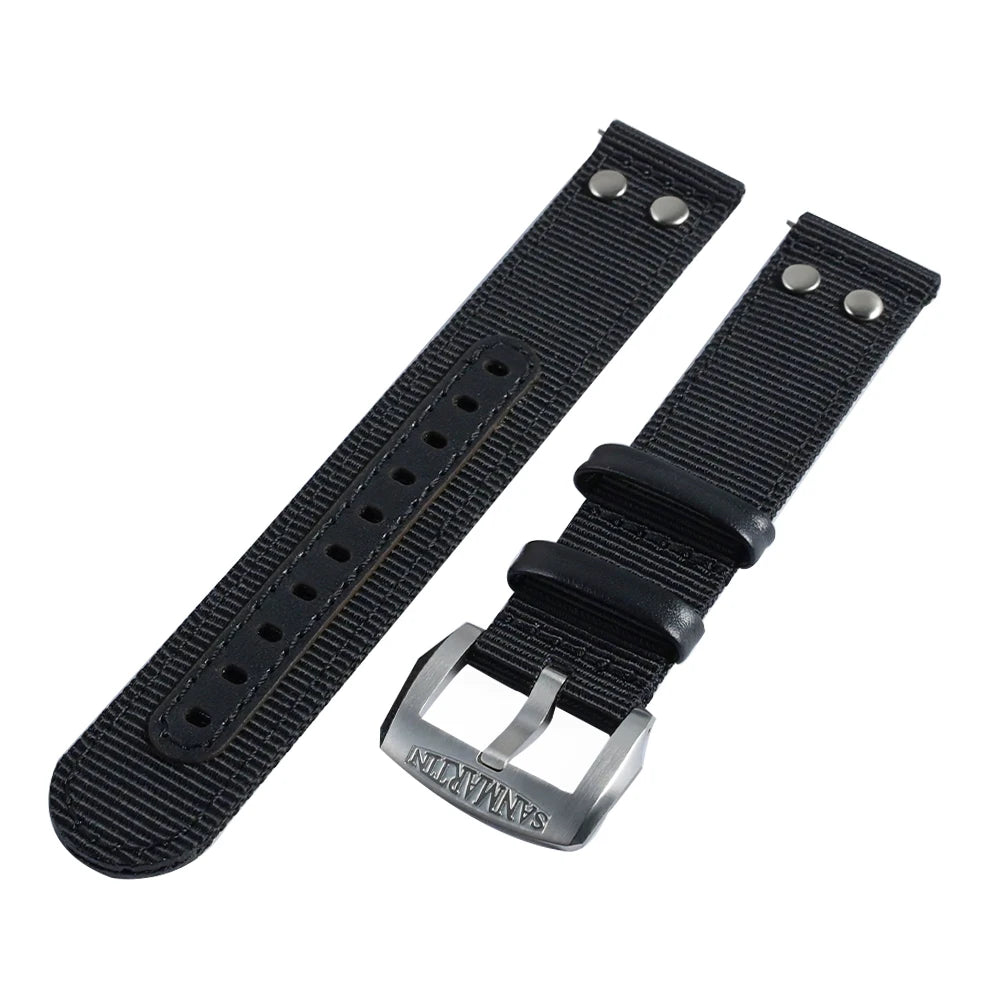 San Martin Quick Release Watch Strap Double Layer High Quality Nylon Strap Fashion Rivet Stitching Design 20mm 22mm Watch Parts