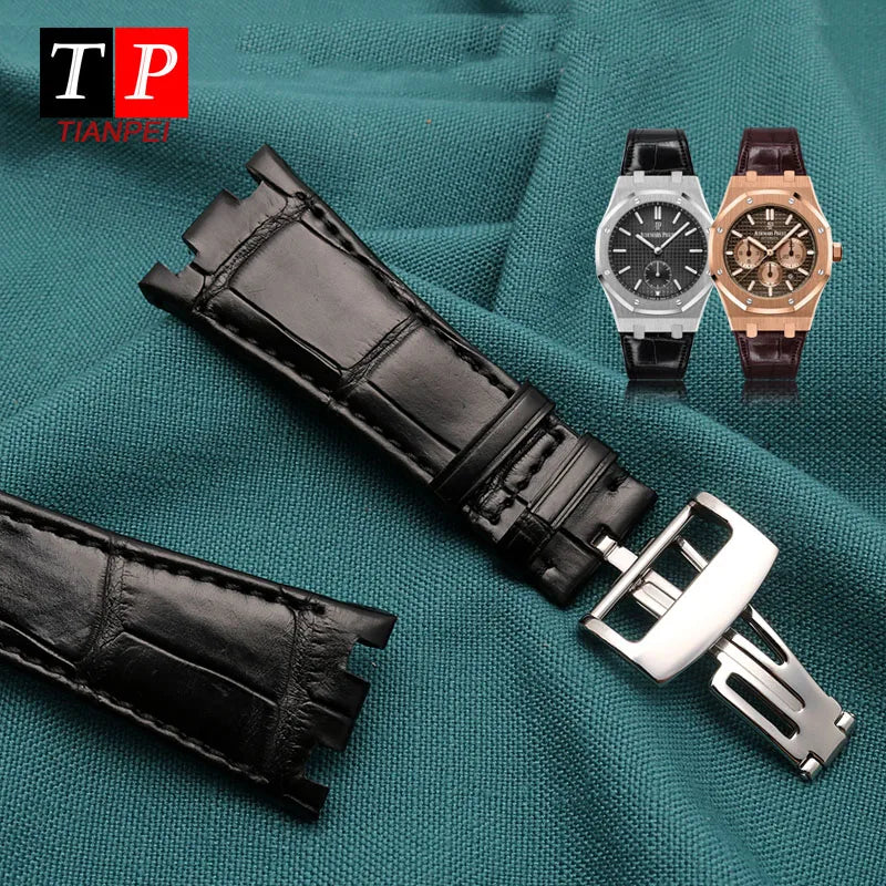 Cinturino per orologio in vera pelle di alligatore, marrone, 28 mm, fatto a mano, accessorio di alta qualità