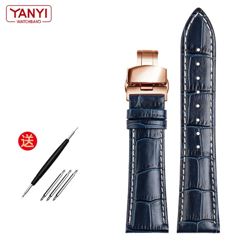 Bracelet en cuir véritable de vache, couche supérieure, 19 21mm 22mm, bleu foncé, pour Longines L 29094920   bracelet de montre bracelet de montres