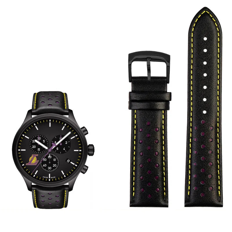 Men's circular leather watch strap, bracelet accessories, fits 1853 Tissot T116.617.36.051 NBA, co-branded, first layer