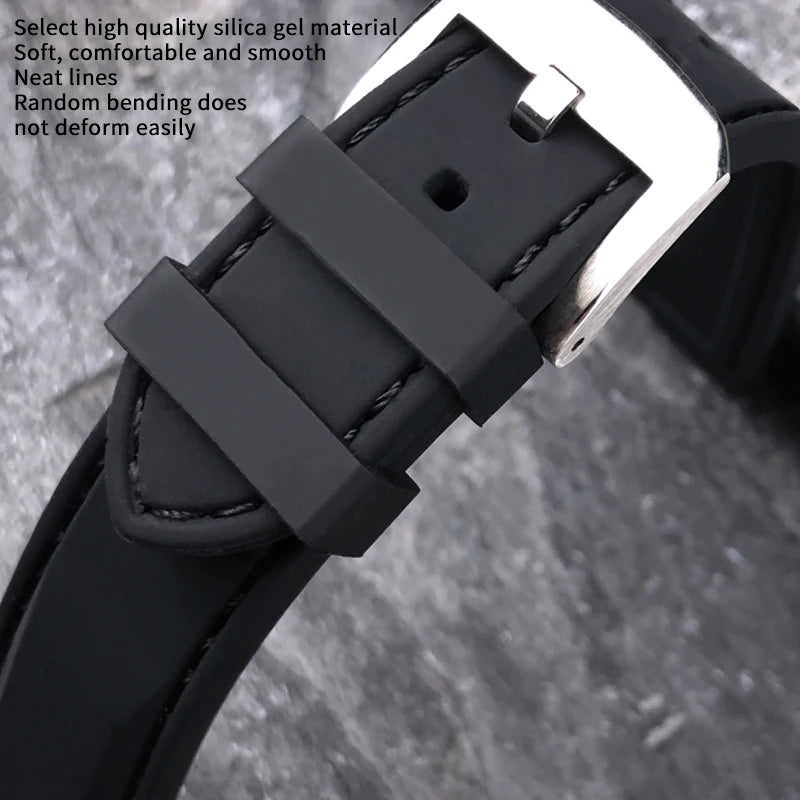 Rubber and Silicone Watch Strap, 19mm 20mm 21mm 22mm, for Tissot Le Locle T063, Soft and Waterproof, Stainless Steel Buckle