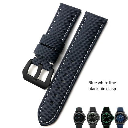 High-quality nylon watch strap, genuine leather strap, black and blue canvas, stainless steel structure, Panerai, 22mm, 24mm, 26mm