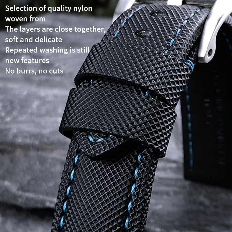 High-quality nylon watch strap, genuine leather strap, black and blue canvas, stainless steel structure, Panerai, 22mm, 24mm, 26mm