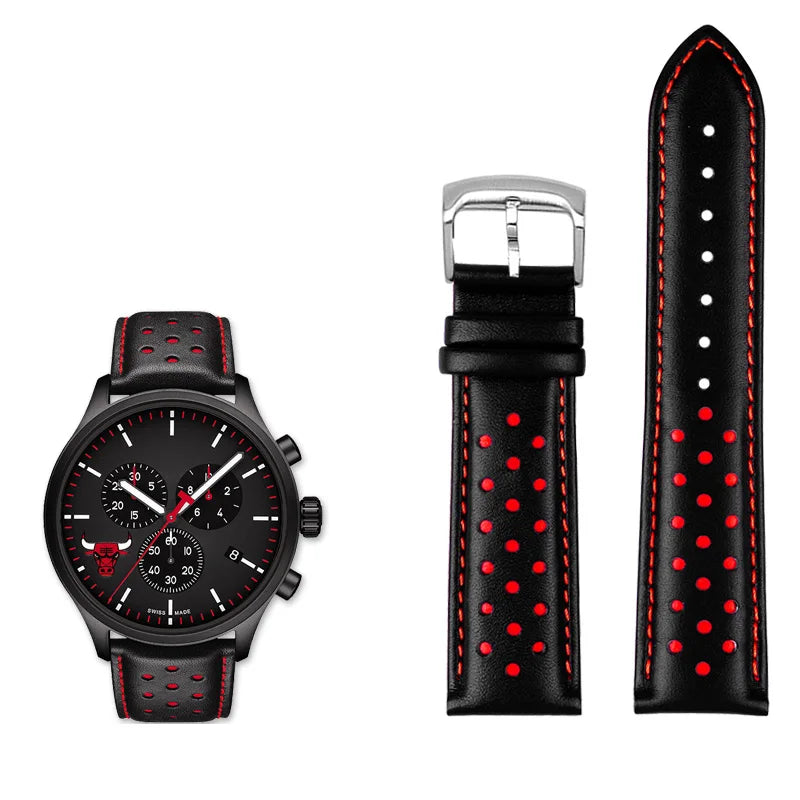 Men's circular leather watch strap, bracelet accessories, fits 1853 Tissot T116.617.36.051 NBA, co-branded, first layer