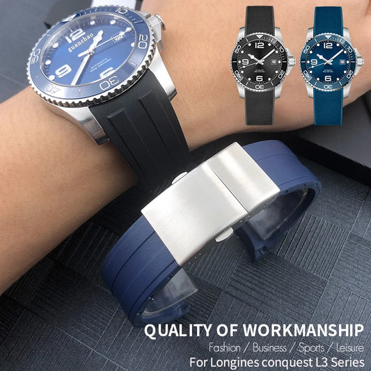 Cinturino per orologio in gomma e silicone per Longines, Hydroconquest, Conquest, L3, 781, 19mm, 20mm, sportivo, impermeabile, cinturino morbido, 22mm, 21mm