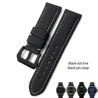 High-quality nylon watch strap, genuine leather strap, black and blue canvas, stainless steel structure, Panerai, 22mm, 24mm, 26mm