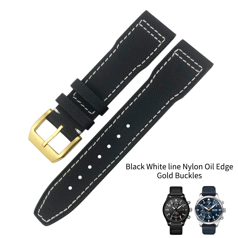Bracelet de montre en cuir véritable avec boucle ardillon, tissu en nylon, convient aux montres IWC, Spitfire Pilot Mark 18 TOP GUN Strap, 20mm, 21mm, 22mm
