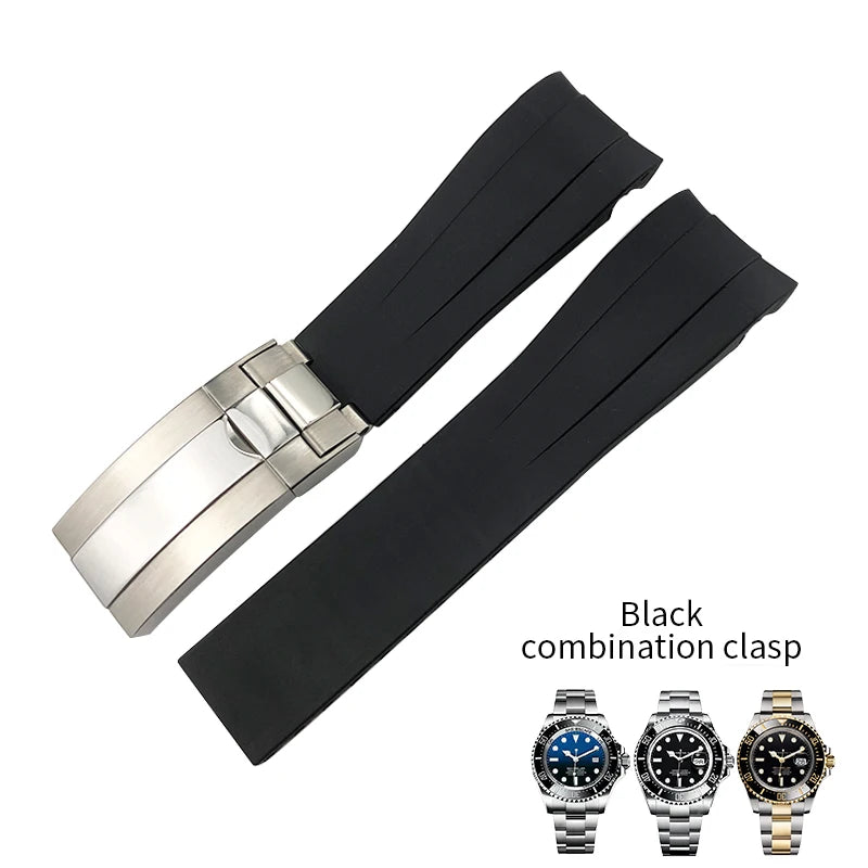 Remplacement du bracelet de montre en caoutchouc de silicone pour Rolex, bracelet de sport de plongée, bleu, noir, DEEPPCT, Sea-Dweller, outils gratuits, 21mm, 126660