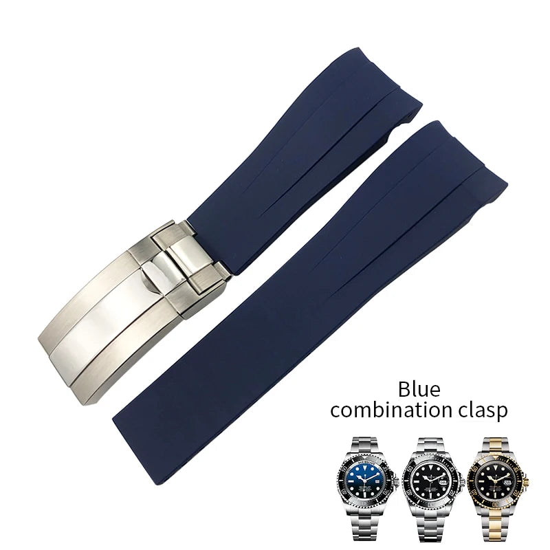 Remplacement du bracelet de montre en caoutchouc de silicone pour Rolex, bracelet de sport de plongée, bleu, noir, DEEPPCT, Sea-Dweller, outils gratuits, 21mm, 126660