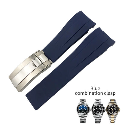 Remplacement du bracelet de montre en caoutchouc de silicone pour Rolex, bracelet de sport de plongée, bleu, noir, DEEPPCT, Sea-Dweller, outils gratuits, 21mm, 126660