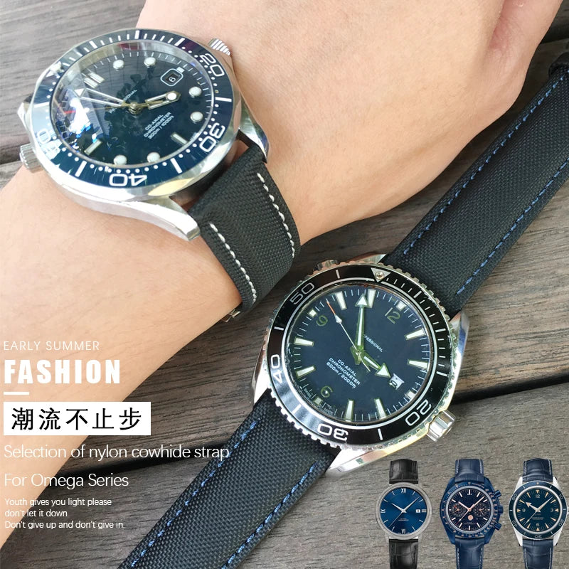Cinturino di ricambio per orologio astronomico in tela e pelle per Omega Seam84300, Planet-Ocean SeATM, cinturino in nylon Hamilton, 20mm, 22mm, 19mm, 21mm