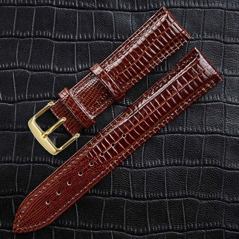 Bracelet de montre en cuir Texture lézard, boucle ardillon, pour femmes et hommes, 12mm 14mm 16mm 18mm 20mm 22mm 24mm