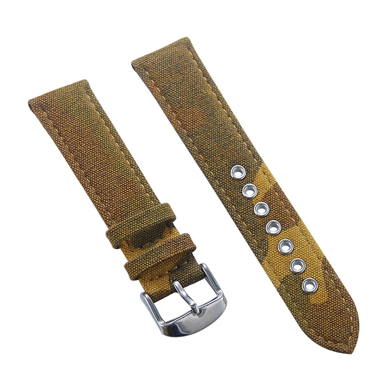 CamSolomon - Military Watch Strap, Brown Canvas, Waterproof, 20mm 22mm