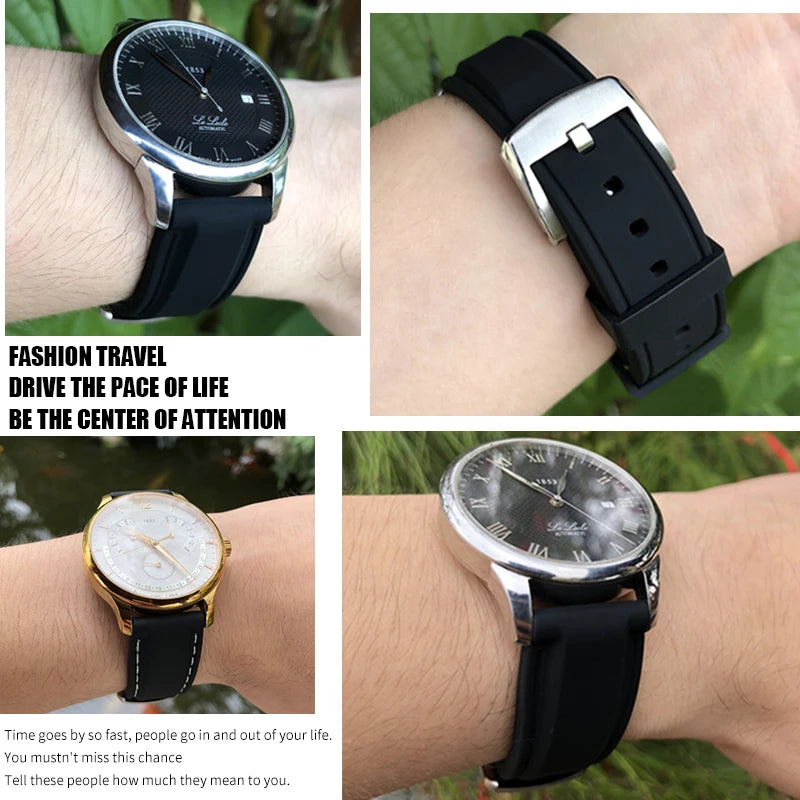Rubber and Silicone Watch Strap, 19mm 20mm 21mm 22mm, for Tissot Le Locle T063, Soft and Waterproof, Stainless Steel Buckle