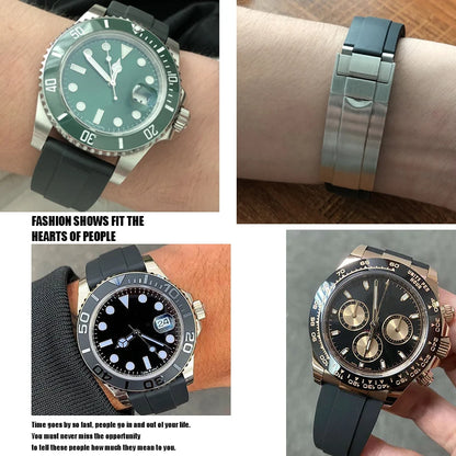 Uhrenarmband aus Kautschuk, 20mm 21mm 18mm 19mm, passend für Rolex Daytona Yacht Master Oysterflex, Silikonarmband, Faltschließe mit Feinverstellung