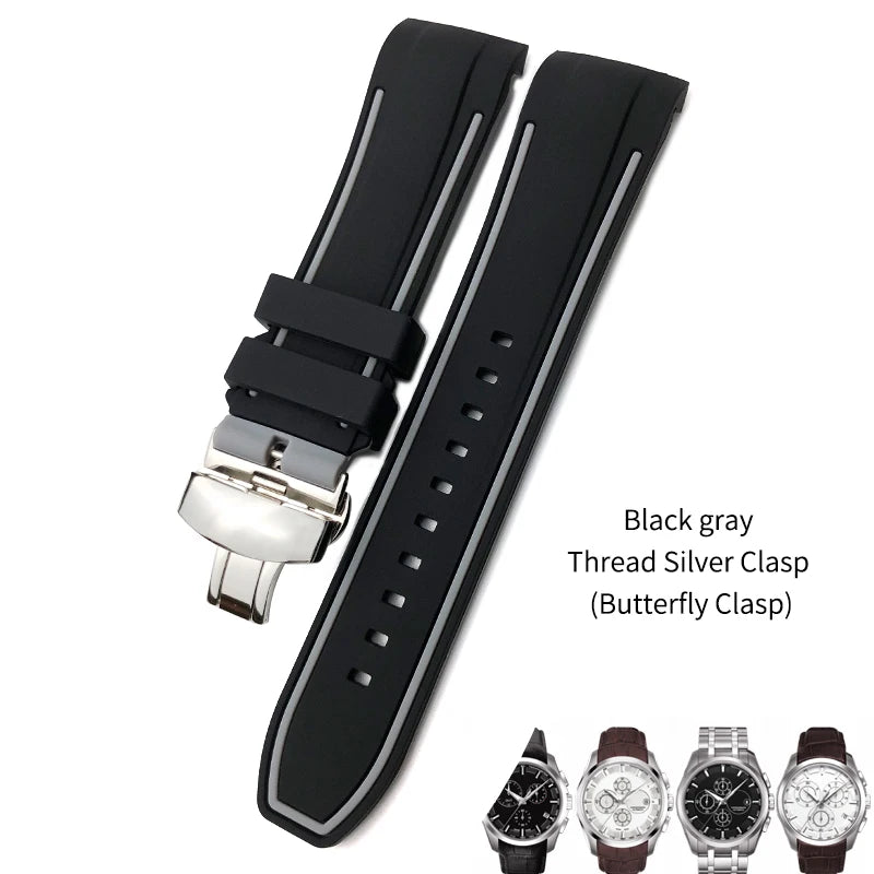 Uhrenarmband aus Kautschuk und Silikon mit gebogenem Anstoß, für Tissot T035 T035617, weiches Armband mit Schmetterlingsschließe, 23 mm 24 mm