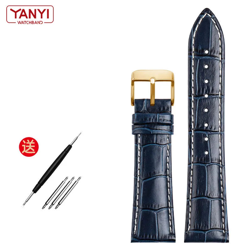 Bracelet en cuir véritable de vache, couche supérieure, 19 21mm 22mm, bleu foncé, pour Longines L 29094920   bracelet de montre bracelet de montres