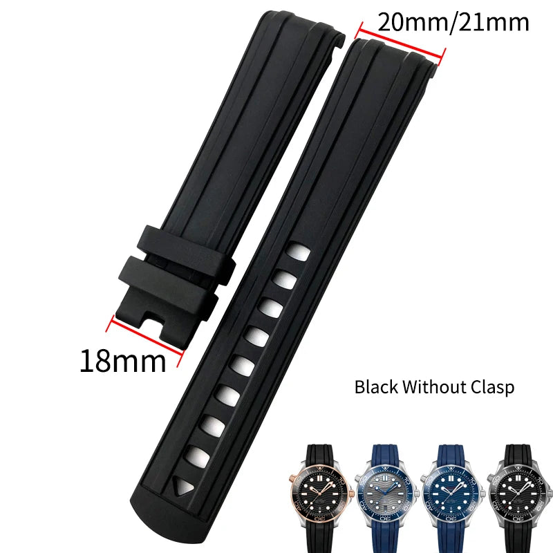 20mm 21mm 19mm High-Quality Fluororubber Silicone Watch Strap Band for Omega New Seamaster 300 Black Blue Soft Bracelet