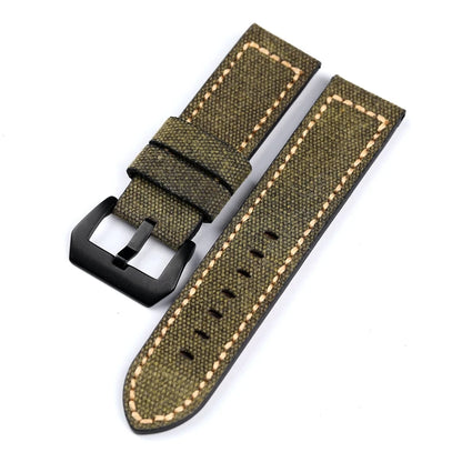 Cinturino per orologio in pelle e tela, 20 22 24 26MM, nero, verde, marrone, denim, materiale spesso, retrò, cinturino per orologio militare