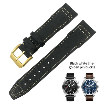 Bracelet de montre en cuir de vachette véritable, bracelet de montre marron souple, fermoir Tang, adapté pour IWC Pilot Mark 18, haute qualité, 20mm, 21mm, 22mm