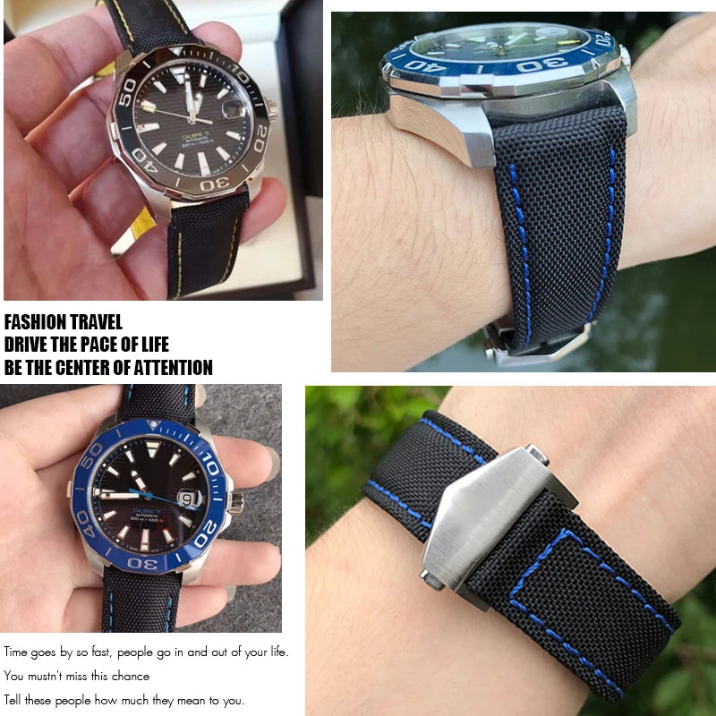 Bracelet de montre en toile de nylon de haute qualité, bracelet de montre, bracelet en cuir noir, adapté pour Tag Heuer, Aquaracer, Carrera, outils gratuits, 20mm, 22mm