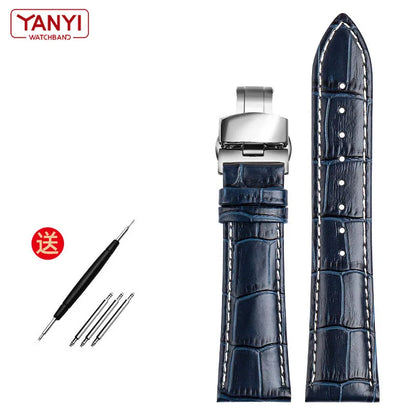 Bracelet en cuir véritable de vache, couche supérieure, 19 21mm 22mm, bleu foncé, pour Longines L 29094920   bracelet de montre bracelet de montres