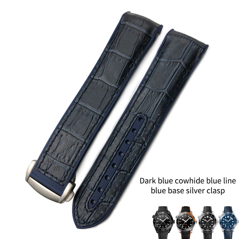 Cinturino per orologio in gomma, nylon e pelle, cinturino in silicone arancione, tela nera, adatto per Omega Seamaster 84300, Planet Ocean 600, 20mm, 21mm, 22mm