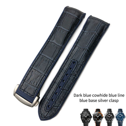 Cinturino per orologio in gomma, nylon e pelle, cinturino in silicone arancione, tela nera, adatto per Omega Seamaster 84300, Planet Ocean 600, 20mm, 21mm, 22mm
