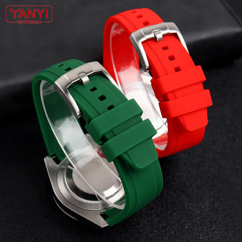 Bracelet de montre en caoutchouc de haute qualité 18mm 20mm 21mm 22mm pour montres Seiko Omega Moonswatch Rolex, bracelet à extrémités courbes