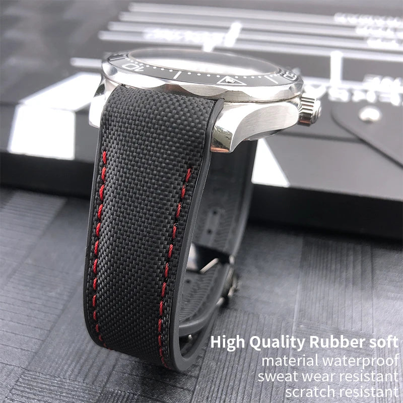 Cinturino per orologio in gomma, nylon e pelle, cinturino in silicone arancione, tela nera, adatto per Omega Seamaster 84300, Planet Ocean 600, 20mm, 21mm, 22mm