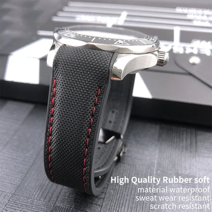 Cinturino per orologio in gomma, nylon e pelle, cinturino in silicone arancione, tela nera, adatto per Omega Seamaster 84300, Planet Ocean 600, 20mm, 21mm, 22mm