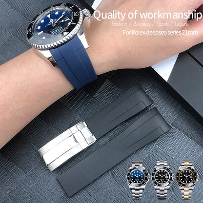 Remplacement du bracelet de montre en caoutchouc de silicone pour Rolex, bracelet de sport de plongée, bleu, noir, DEEPPCT, Sea-Dweller, outils gratuits, 21mm, 126660