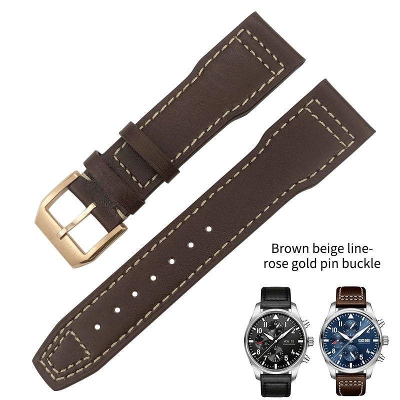 Bracelet de montre en cuir de vachette véritable, bracelet de montre marron souple, fermoir Tang, adapté pour IWC Pilot Mark 18, haute qualité, 20mm, 21mm, 22mm