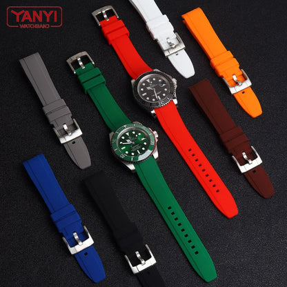 Bracelet de montre en caoutchouc de haute qualité 18mm 20mm 21mm 22mm pour montres Seiko Omega Moonswatch Rolex, bracelet à extrémités courbes