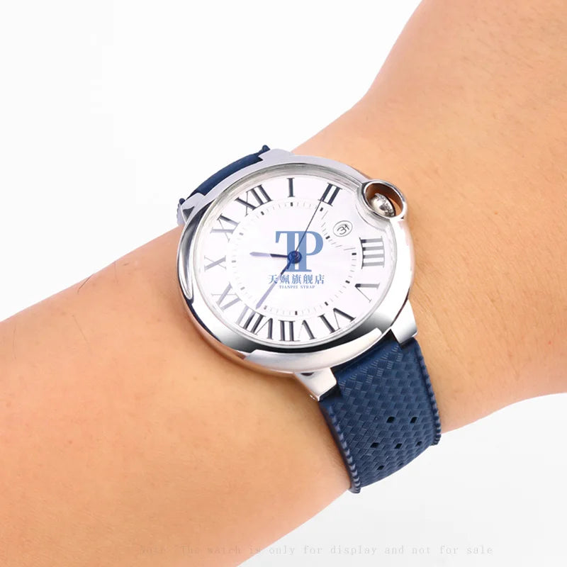 Rubber watch strap with convex interface, for handcrafted blue balloon/WSBB0025/W6920085