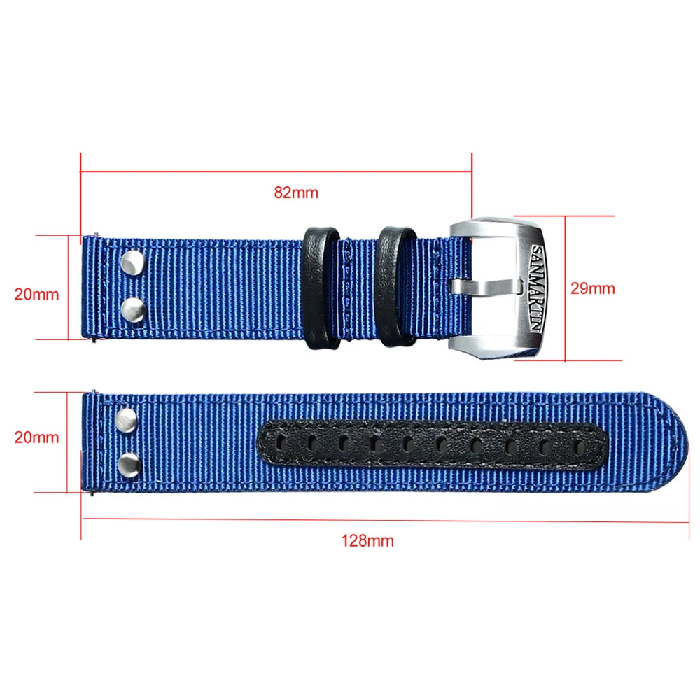 San Martin Quick Release Watch Strap Double Layer High Quality Nylon Strap Fashion Rivet Stitching Design 20mm 22mm Watch Parts