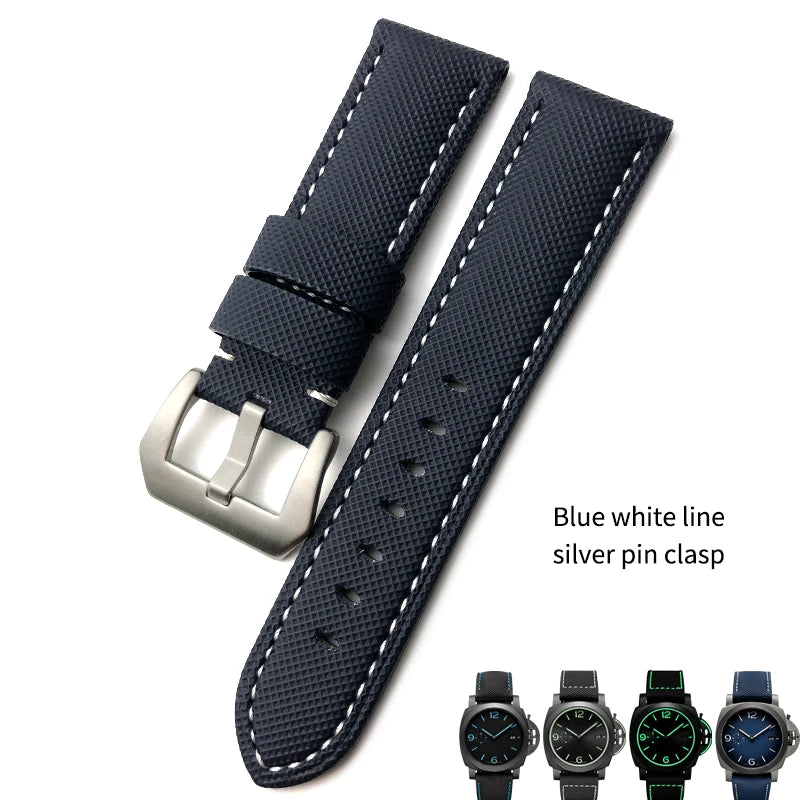 High-quality nylon watch strap, genuine leather strap, black and blue canvas, stainless steel structure, Panerai, 22mm, 24mm, 26mm