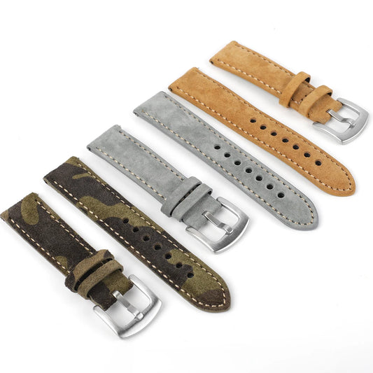 Handmade Suede Leather Watch Strap, Retro Soft Replacement Accessories, 18mm 19mm 20mm 22mm