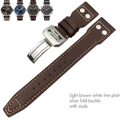 Cinturino per orologio in vera pelle di alta qualità con rivetti da 21 mm 22 mm, adatto per IWC Big Pilot Spitfire TOP GUN, in pelle bovina marrone e nera