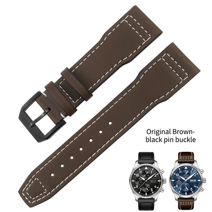 Bracelet de montre en cuir de vachette véritable, bracelet de montre marron souple, fermoir Tang, adapté pour IWC Pilot Mark 18, haute qualité, 20mm, 21mm, 22mm