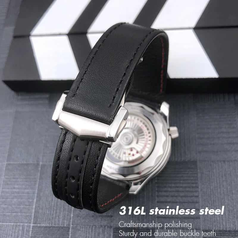 Cinturino per orologio in vera pelle, compatibile con Omega Planet Ocean AT150 Seam84Gstuff HouseDiver, 300 morbida pelle bovina, 19mm, 20mm, 21mm